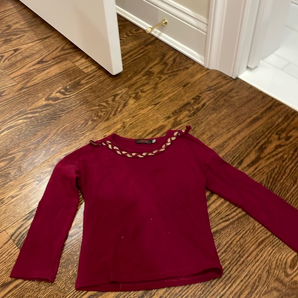 Girls catimini maroon long sleeve shirt with gold piping. Worn once